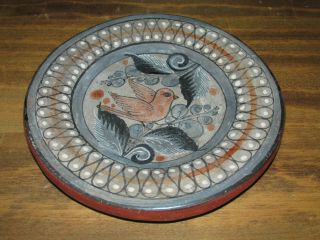 Vintage Tonala Jal Mexican Pottery Plate Bird Folk Art Signed Wall Plaque Mexico