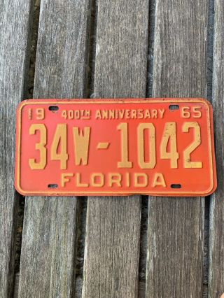 1965 Florida Fl License Plate 400th Anniversary 34w - 1042