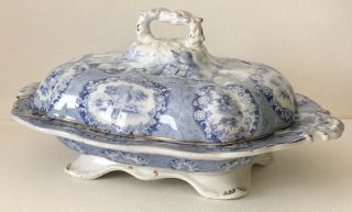 Antique English Ridgways Oriental Transferware Blue&white Tureen Vegetable Bowl