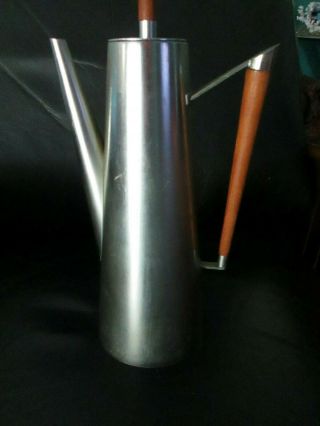 Vintage 12 " Tall Mid Century Modern Stainless Steel Teak Coffee Pot Made In Italy