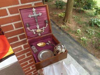 Antique Vintage Wood Catholic Last Rites Sick Call Box Cabinet Us Navy Spoon