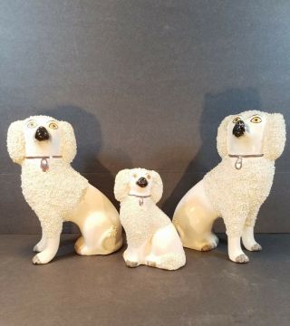 Pair Antique Staffordshire Ware Confetti Poodle Spaniel Dog Open Legs One Closed
