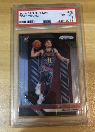 2018 - 19 Panini Prizm Trae Young Rc Rookie 78 Psa 8