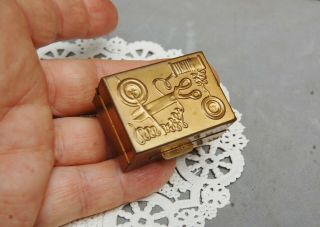 Sewing Notion Box Miniature 1 5/8 " X 1 1/8 " X 3/4 " Vintage Hinged Gold Metal