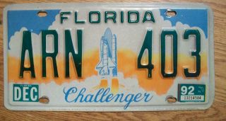 Single Florida License Plate - 1992 - Arn 403 - Challenger Space Shuttle