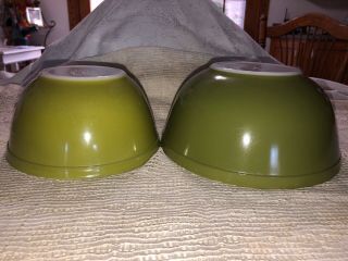Pyrex Mixing Nesting Bowls Verde Avocado Green Shades Set Of 2 Two Vintage
