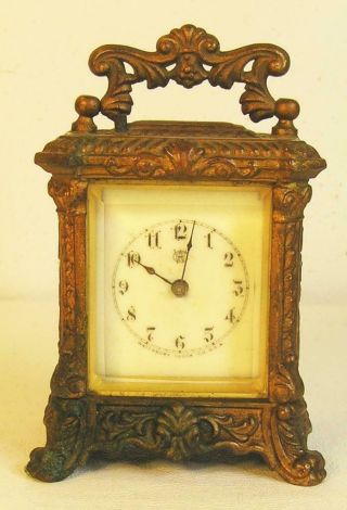 Antique Waterbury Brass Carriage Clock - Porcelain Face - Beveled Glass - For Repair