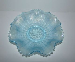 Antique Northwood Ice Blue Hearts And Flowers Ruffled Carnival Glass Bowl 782