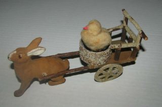 Antique Germany Easter Rabbit & Cart Candy Container Glass Eyes