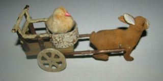Antique Germany Easter Rabbit & Cart Candy Container Glass Eyes 2