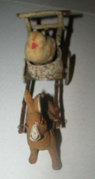 Antique Germany Easter Rabbit & Cart Candy Container Glass Eyes 3
