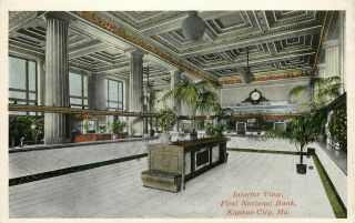 Vintage Postcard; Interior View First National Bank Kansas City Mo Unposted