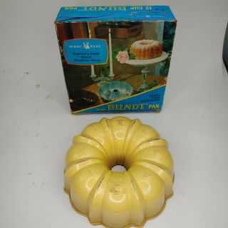 Vintage Bundt Fluted Tube Cake Pan 12 Cup Nordic Ware Yellow Cast Aluminum W/box