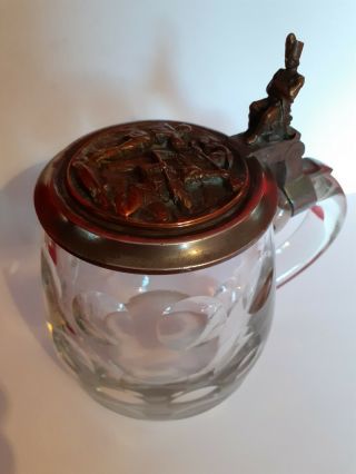 Vintage E&s Inv Glass Tankard With A Copper Metal Napoleonic Design Top.