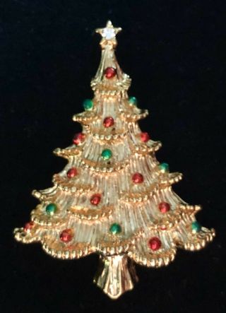 Vintage Gold Tone Signed Gerry’s Enamel Holiday Christmas Tree Pin Brooch Broach