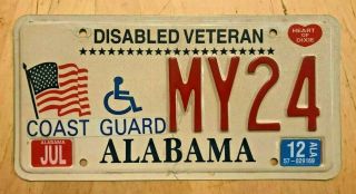 Alabama Disabled Veteran License Plate " My 24 " Al Us Coast Guard Wheelchair