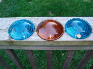 3 - Kopp Glass Railway Lens - 1 Amber & 2 Blue 4 1/2 L By 3 1/2 F - 2