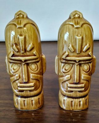 Vintage Omc Tan Hawaiian Tiki Polynesian God Salt And Pepper Shakers Set,  Japan