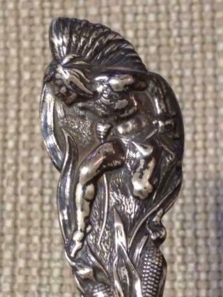 Antique Old Sterling Silver Souvenir Spoon American Indian Hot Springs Army Navy