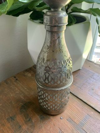 Antique Vintage French Seltzer Bottle Soda Siphon Pewter top pump 3