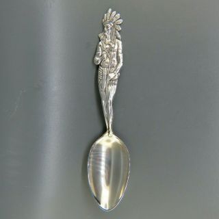 Great Figural Indian Chief Sterling Souvenir Spoon 1890 