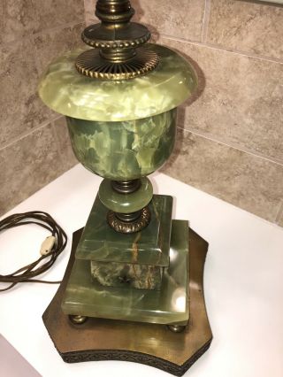 Vintage Jade Green Marble Brass Table Lamp Light Jadeite Jade Opaline Antique