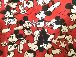 Vintage Disney Mickey Mouse Twin Size Flat Sheet Red Fabric Cutting 80s