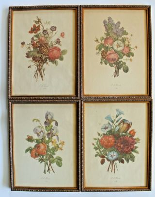 5 Vintage J.  L.  Prévost Botanical Flowers Floral Prints Framed - 
