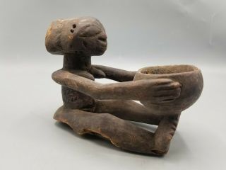 Luba Wooden Mboko Bowl Bearer Cup Fetish West African Tribal Art Voodoo Congo