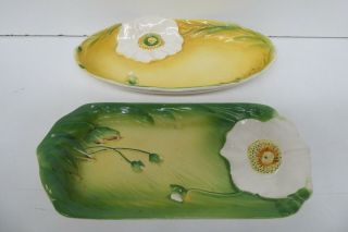 2 Vintage Peony Ware Embossed Flower Ceramic Cake Plates Sandwich Trays Japan