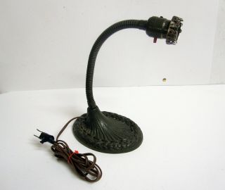 Vintage Deco Cast Iron Base Gooseneck Desk Lamp Light Great