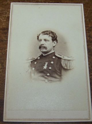 C1864 Antique Lt Colonel Louis Lambert Civil War Soldier Cdv Photo 2 Cent Stamp