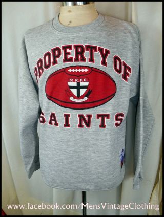 Vintage 1990s Grey Poly/cotton St Kilda Saints Official Afl Sweatshirt Top S