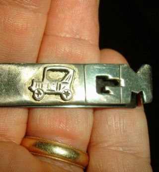 Old Sterling Silver General Motors Gm Automobile Tie Bar Clasp Car Pin Clip Tack
