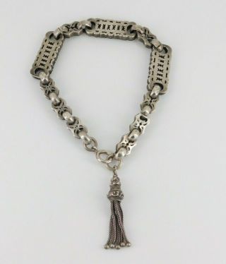 Antique Victorian Sterling Silver Watch Chain Tassel Bracelet 7.  25 " Long