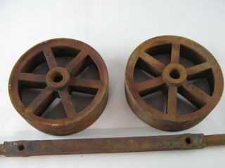 (2) Antique Industrial Cart Cast Iron Spoked Wheels 7 7/8 