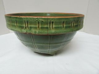 Vintage Mccoy Pottery 9 Green Stoneware Mixing Bowl Yellow Ware 9 3/4 " Shield L
