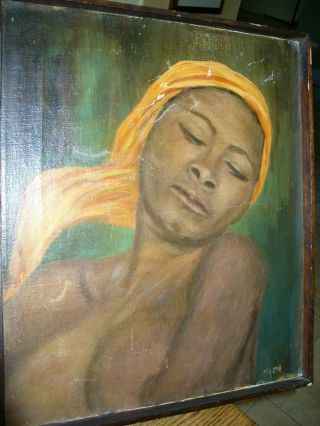 Vintage Nude African American Woman Oil Painting 1950 