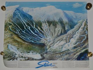 Vintage Stowe Vt Ski Resort Travel Poster By Hal Shelton Map