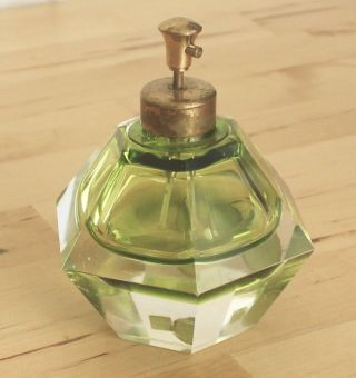 Vtg I.  W.  Rice Perfume Bottle Green Hand Cut Glass Pump Spray Japan Made Empty
