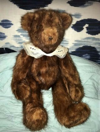 Vintage Teddy Bear - Real Mink Fur With Jointed Limbs,  Glass Eyes
