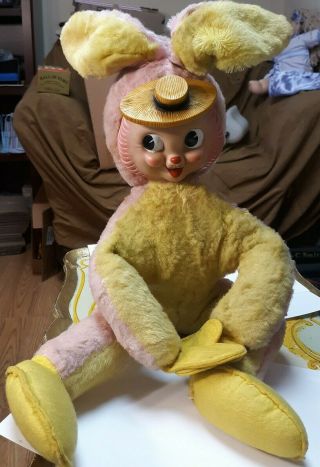 Vintage Lg Rushton Gund Easter Bunny Rabbit Rubber Face Plush Stuffed Animal Toy