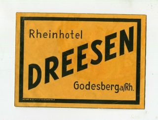 Vintage Hotel Luggage Label Rheinhotel Dreesen Godesberg Am Rhine Germany