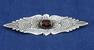 Vintage Sterling Silver Garnet Bar Pin Brooch - C Clasp