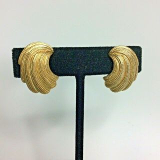 Vintage Trifari Clip On Earrings Textured Gold Tone
