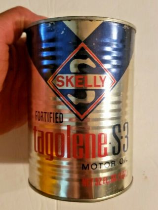 Vintage And Skelly Tagolene S - 3 Motor Oil 1 Quart All Metal Can Full
