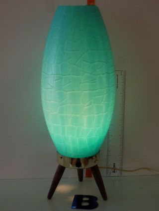 Mid Century/eames Era Plastic Beehive Peg Leg Tripod Lamp Aqua Blue Turquoise B
