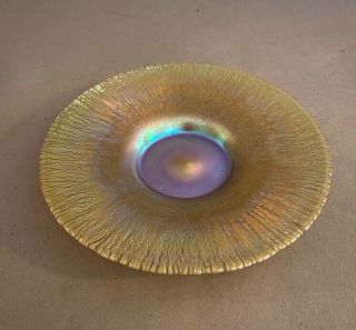 Antique Signed Quezal Iridescent Gold Art Nouveau Glass Saucer Or Dish 6 - 1/2 "