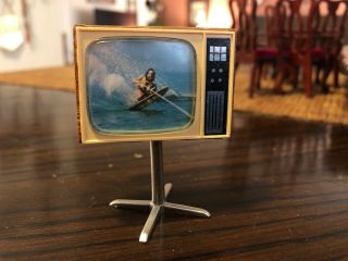 Dollhouse Miniature Retro Tv Television With Stand 1:12 1 - 3/4 " X 1 - 1/2 " 1970s