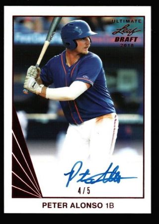 Peter Pete Alonso 4/5 Mets Red Rookie Auto Rc 2018 Leaf Ultimate Draft Autograph
